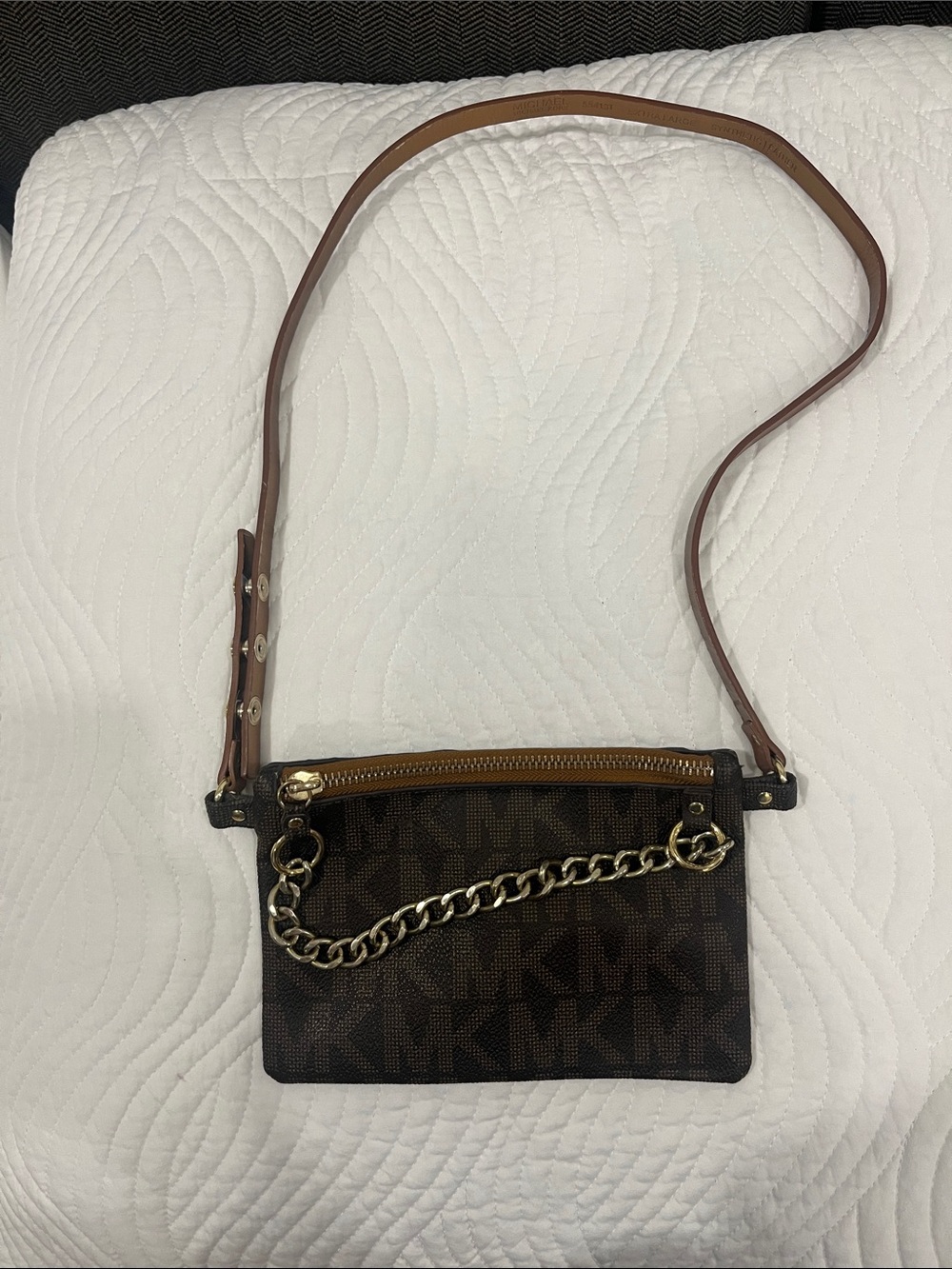 Michael Kors Brown MK Logo Zip Wristlet with Gold Hardware